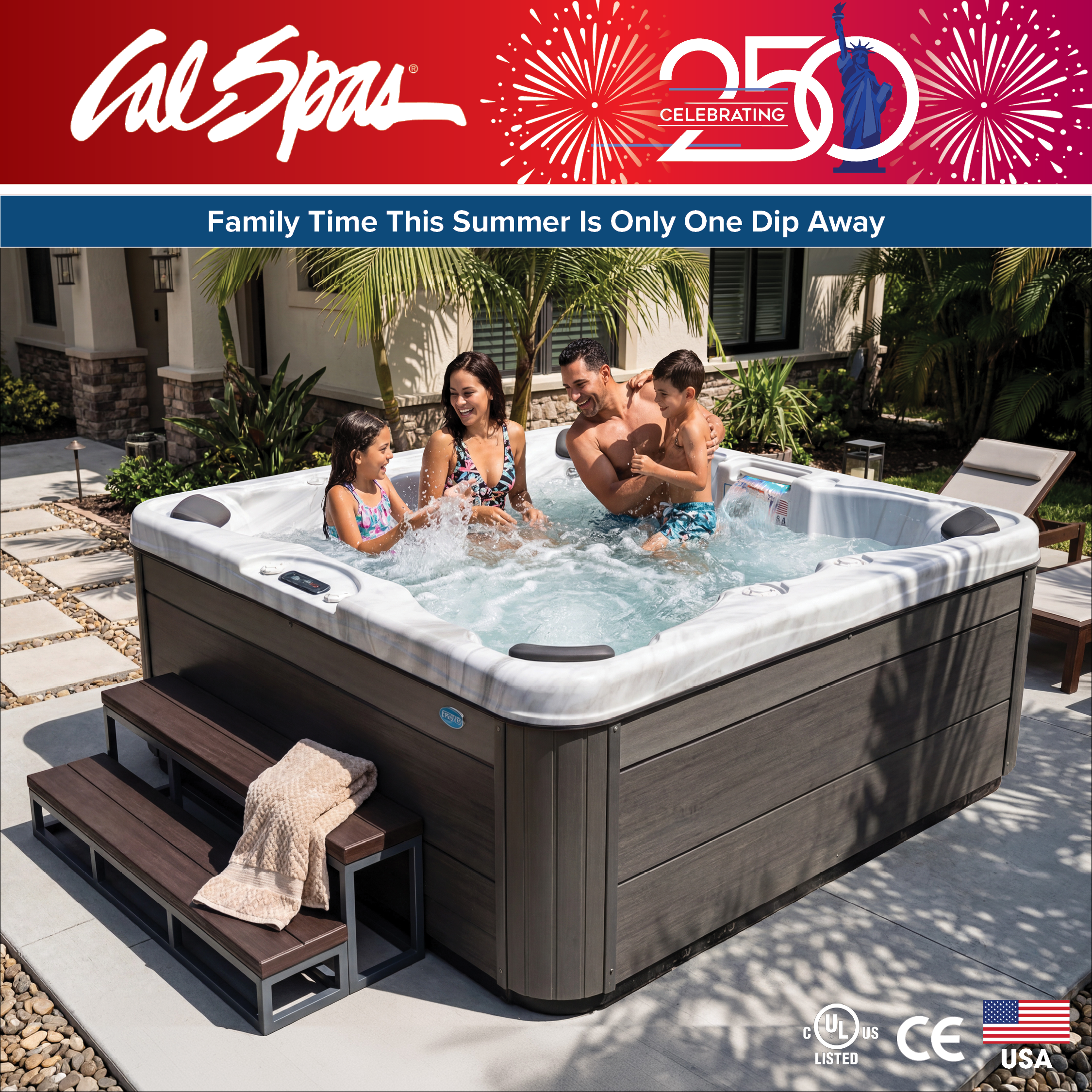 Calspas hot tub being used in a family setting - Albany